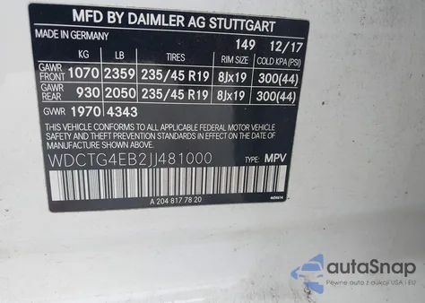 2018 Mercedes-Benz Gla 250 z USA, uszkodzony, nr VIN WDCTG4EB2JJ481000